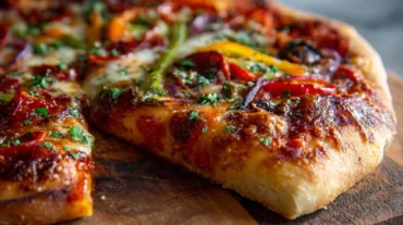 Leckere Pizza im Airfryer mit knusprigem Boden und frischem Belag.