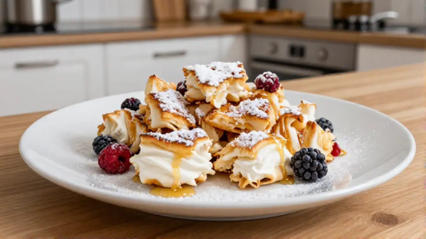 Leckerer Protein-Kaiserschmarrn, frisch zubereitet im Airfryer für ein perfektes Frühstück.