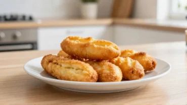 Perfekt goldbraun gebackene Schupfnudeln aus der Heißluftfritteuse, angerichtet mit frischen Kräutern.