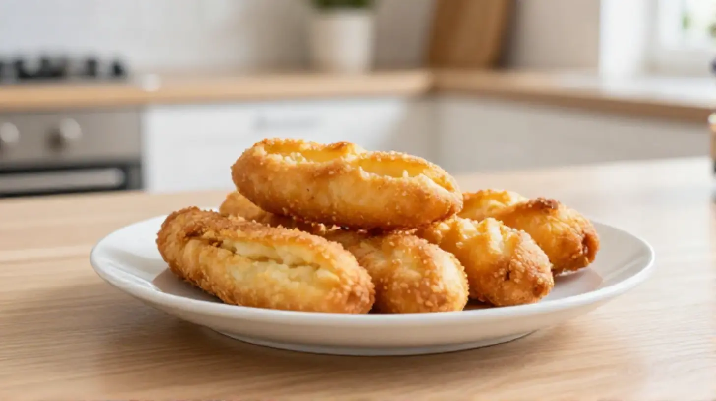Perfekt goldbraun gebackene Schupfnudeln aus der Heißluftfritteuse, angerichtet mit frischen Kräutern.