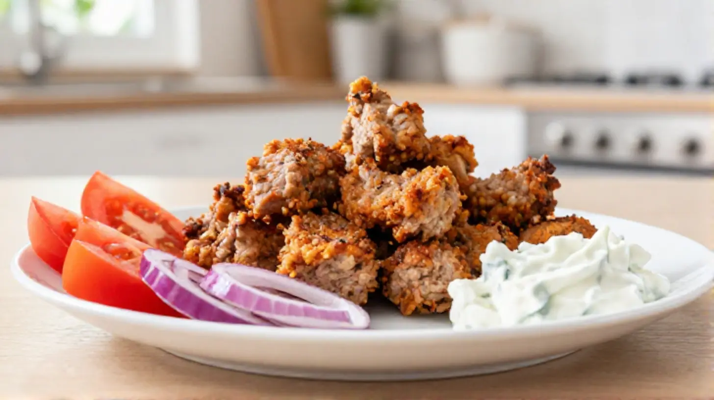 Knuspriges Gyros im Airfryer, perfekt goldbraun gebraten und saftig zart.