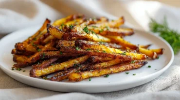 Knusprige Schwarzwurzel-Pommes aus dem Airfryer, perfekt für einen gesunden Snack.