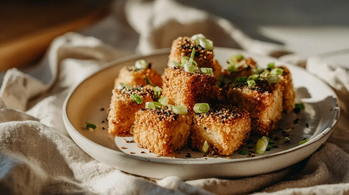 Köstlicher Tofu aus der Heißluftfritteuse mit knuspriger Oberfläche und zartem Inneren.