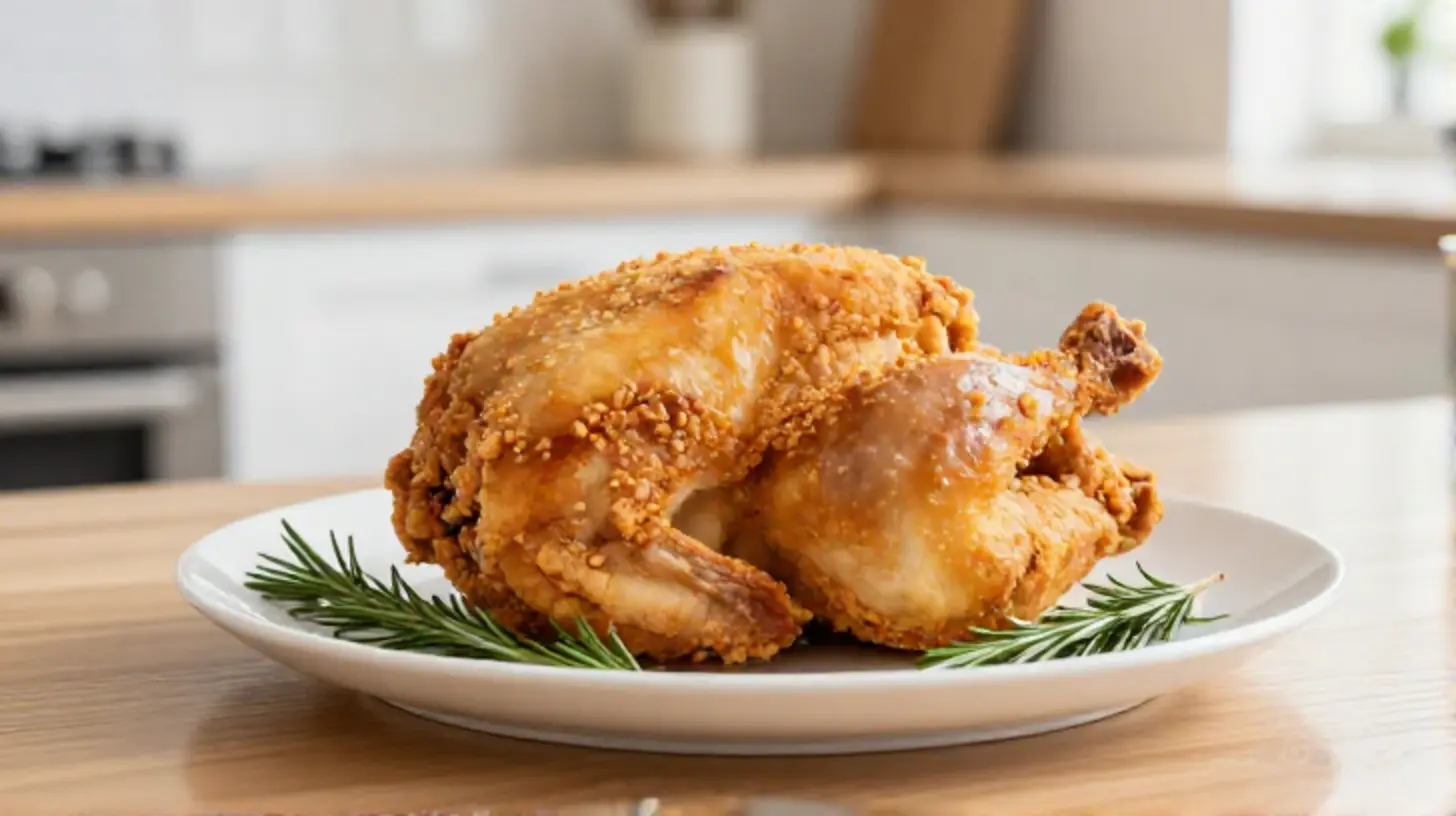 Ein perfekt gebratenes, knuspriges ganzes Hähnchen im Ninja Airfryer, goldbraun und saftig. Viele fragen sich, wie lange die Zubereitung braucht.