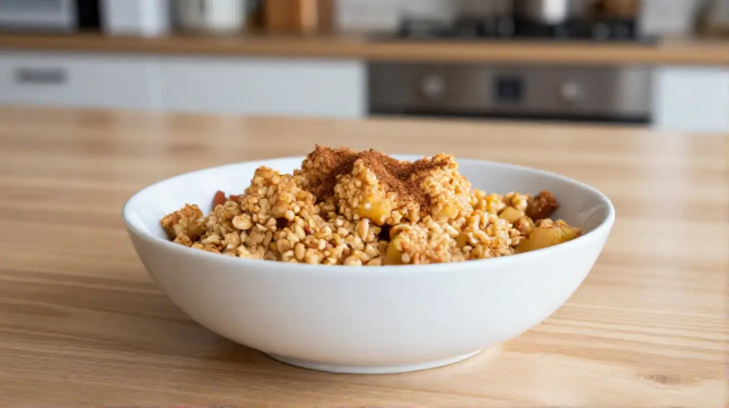 Leckeres Apfel-Hafer-Crumble aus dem Airfryer mit knuspriger Kruste.
