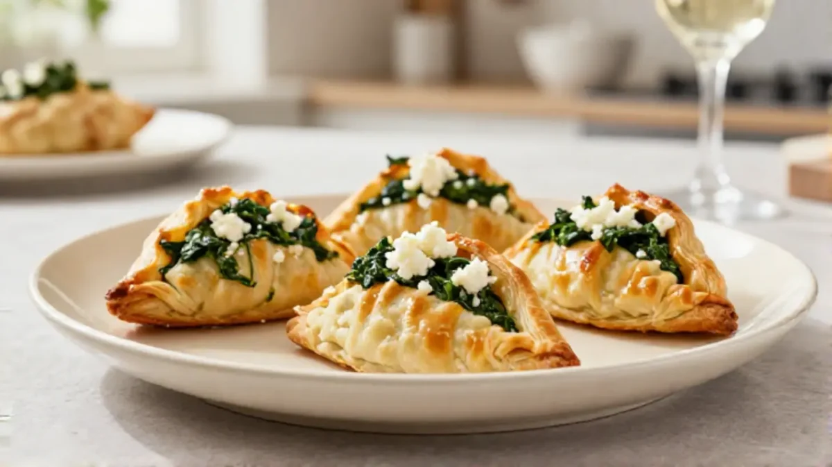 Leckere Blätterteig-Taschen mit Spinat und Schafskäse, zubereitet in der Heißluftfritteuse.