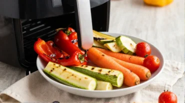 Bunte Ofengemüse-Bowl aus dem Airfryer mit frischen, knackigen Zutaten und leuchtenden Farben.