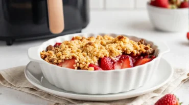 Leckerer Erdbeer-Crumble aus der Heißluftfritteuse, perfekt für einen süßen Snack.