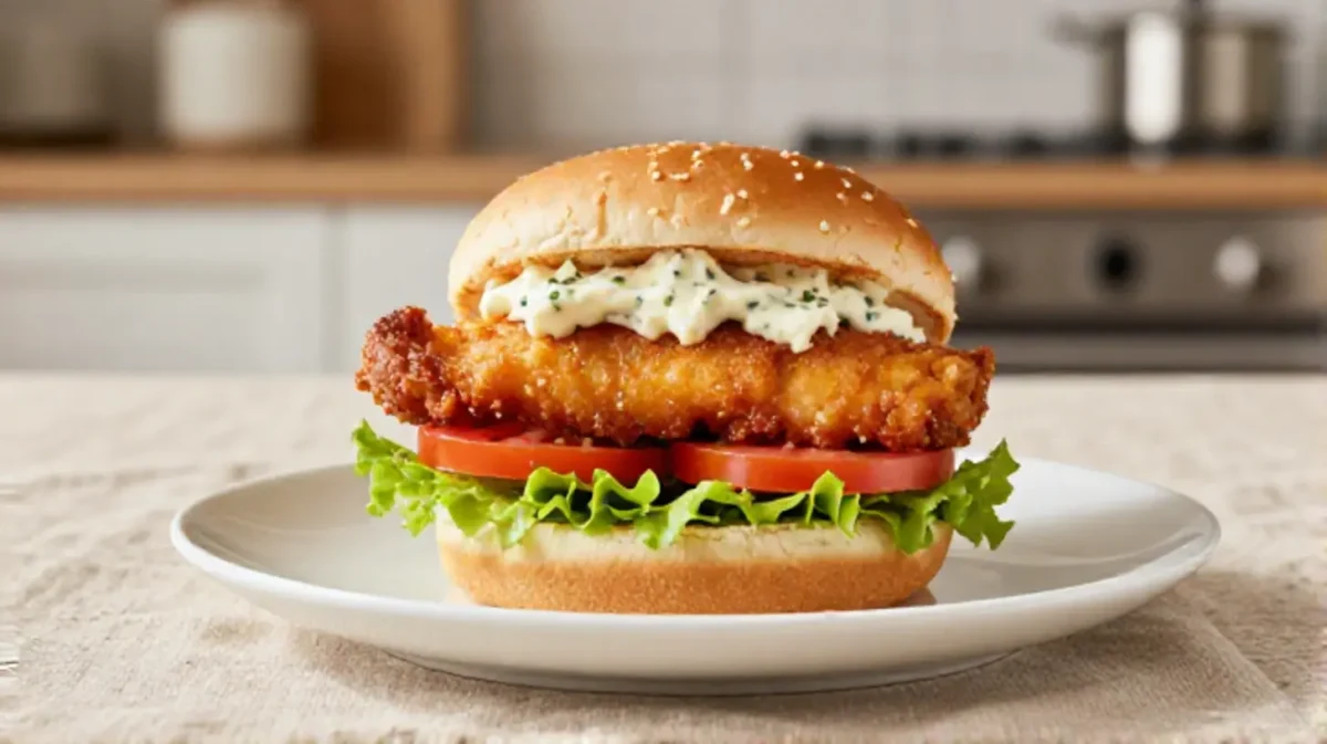 Leckere Fisch-Burger mit Remoulade aus der Heißluftfritteuse für ein schnelles und gesundes Abendessen.