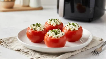 Leckere gefüllte Tomaten mit Feta, perfekt zubereitet in der Heißluftfritteuse.