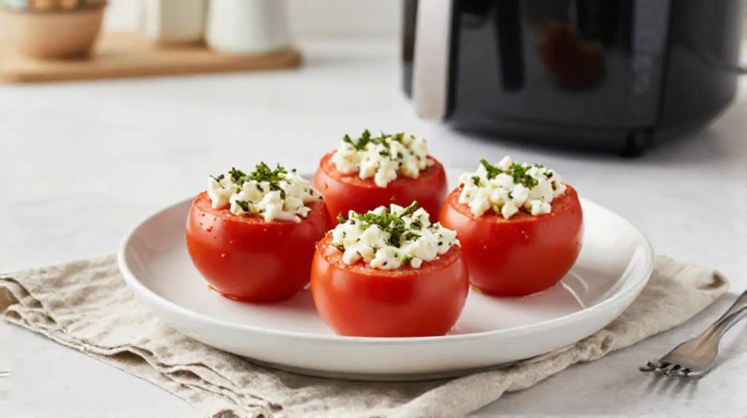 Leckere gefüllte Tomaten mit Feta, perfekt zubereitet in der Heißluftfritteuse.