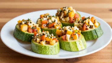 Leckere gefüllte Zucchini aus der Heißluftfritteuse für ein gesundes Gericht.