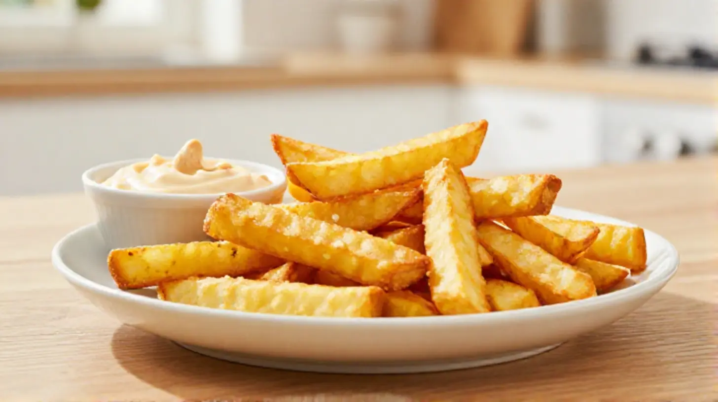 Leckere Gemüse-Fries mit einem cremigen Cashew-Dip aus der Heißluftfritteuse.