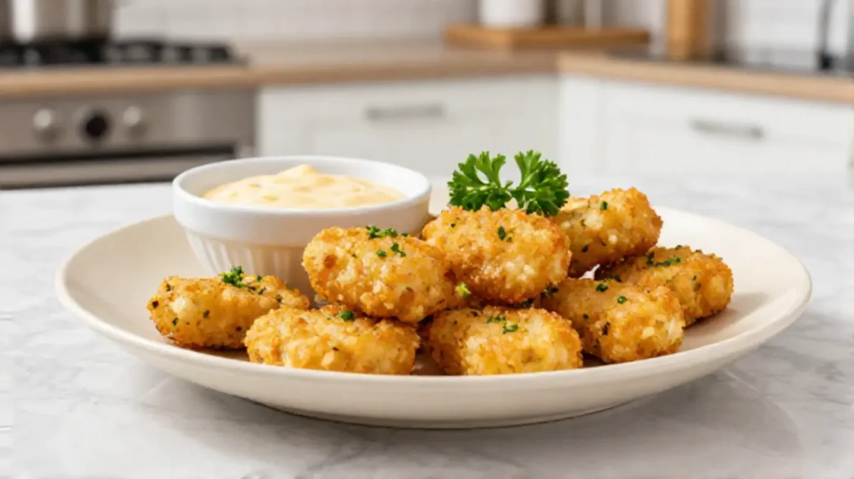 Knusprige Gemüse-Nuggets aus der Heißluftfritteuse mit frischem Gemüse.