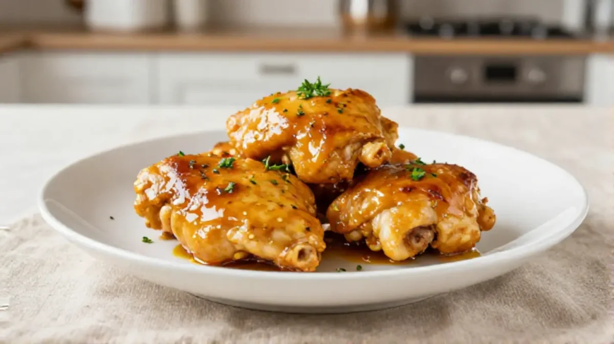 Saftiges Honig-Senf-Hähnchen, perfekt zubereitet in der Heißluftfritteuse für knusprigen Genuss.