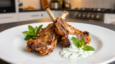 Zartes Lammfilet im Airfryer, serviert mit frischem Minz-Joghurt für den perfekten Geschmack.