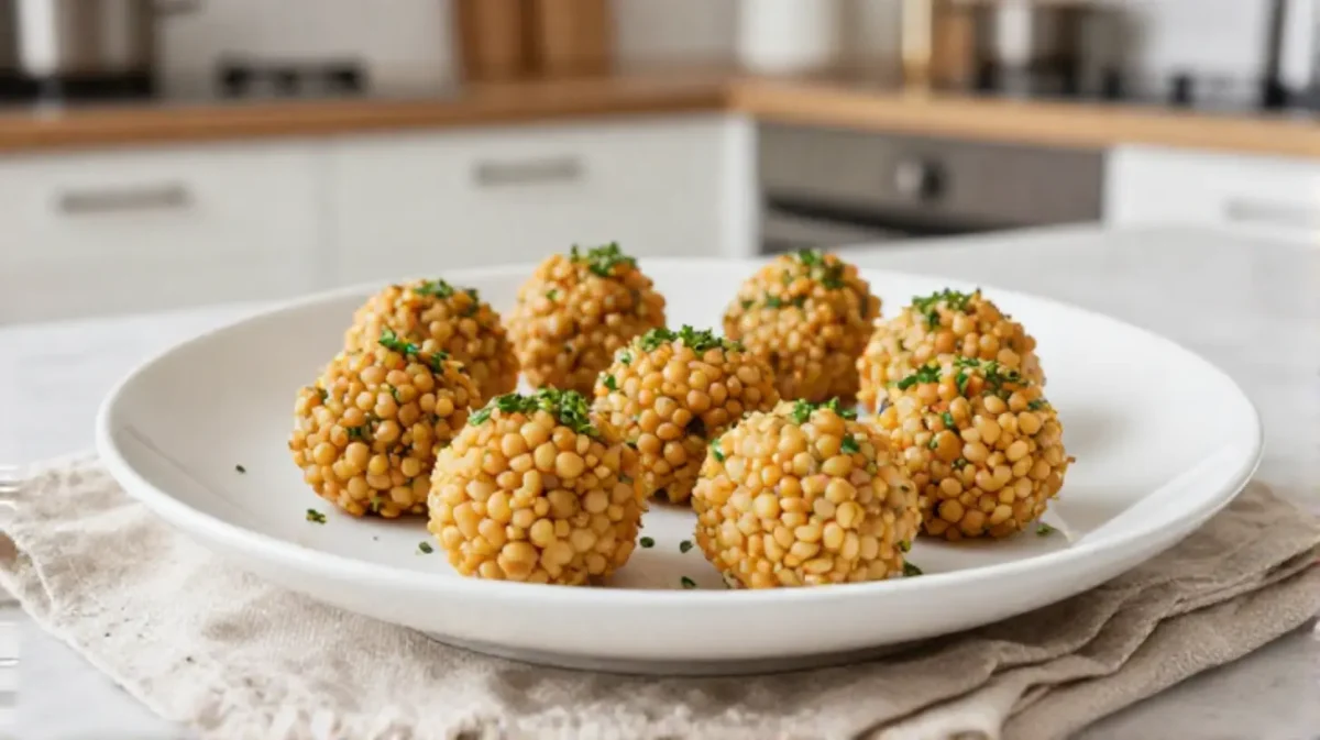 Köstliche Linsen-Bällchen, die im Airfryer knusprig und gesund zubereitet werden.