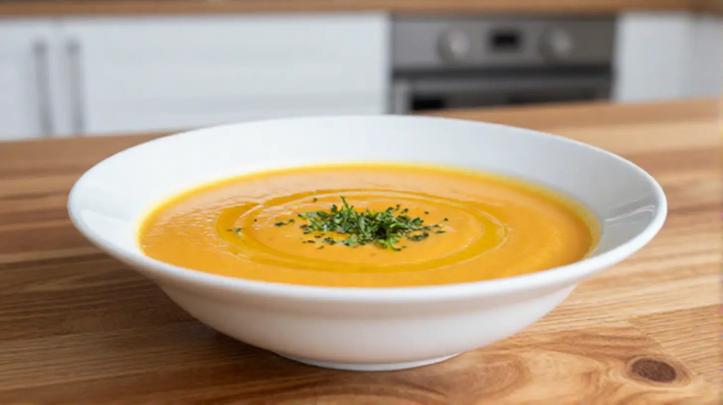 Leckeres Möhren-Ingwer-Süppchen aus der Heißluftfritteuse mit frischen Zutaten.