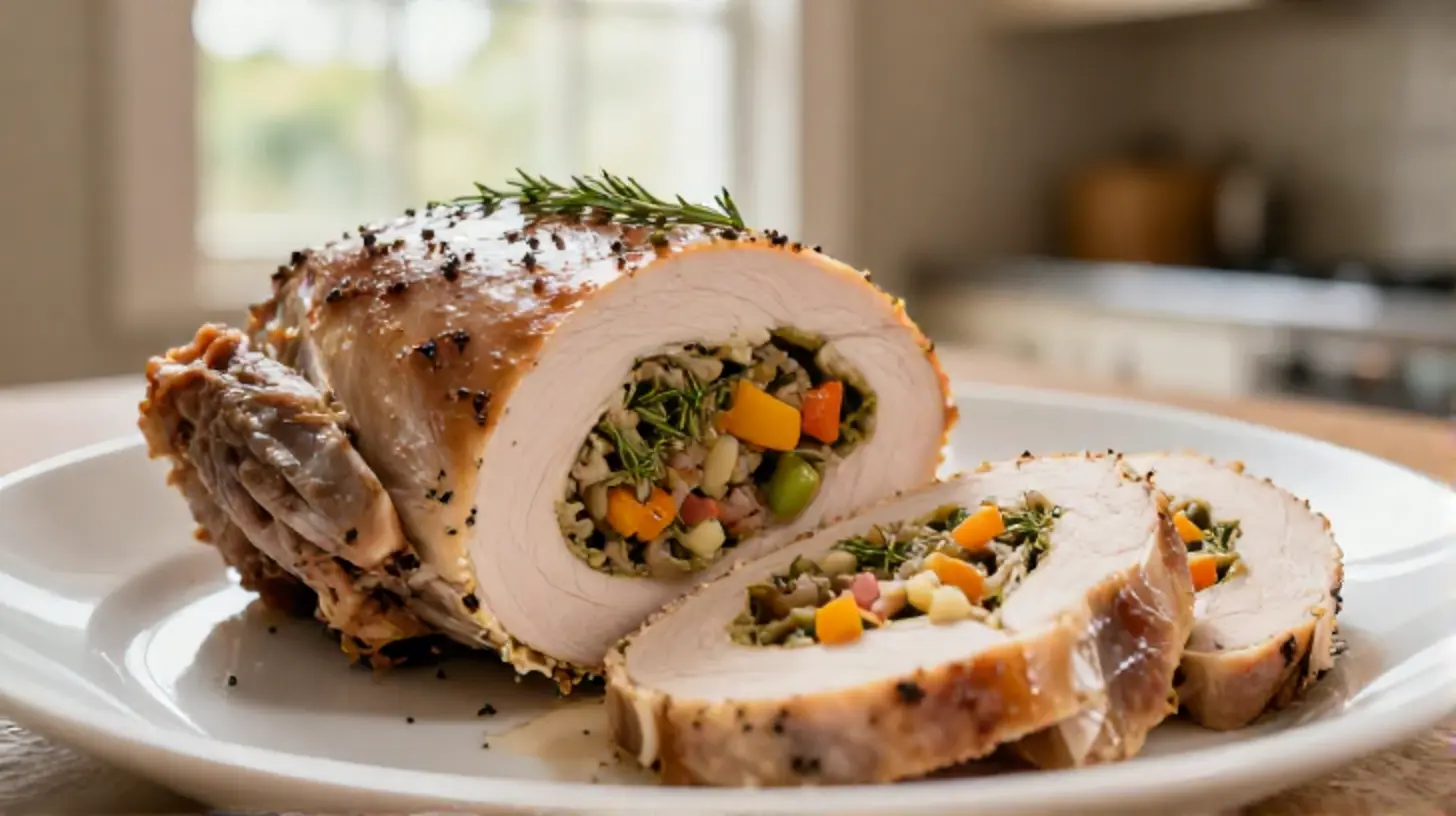 Saftige Putenroulade aus dem Airfryer, ideal für ein gesundes Abendessen.