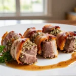 Saftige Rinderroulade aus der Heißluftfritteuse mit zartem Fleisch und herzhaftem Gemüse.