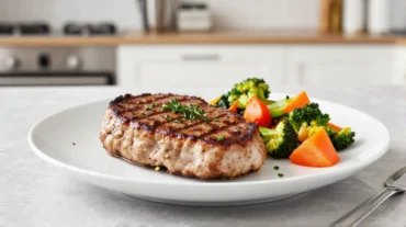 Saftiges Seitan-Steak, perfekt zubereitet im Airfryer für einen gesunden Genuss.
