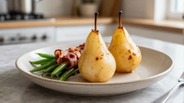 Leckere Birnen Bohnen und Speck, perfekt zubereitet im Airfryer für ein gesundes Gericht.