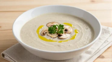 Creme dieser Champignoncremesuppe aus der Heißluftfritteuse, cremig und aromatisch.