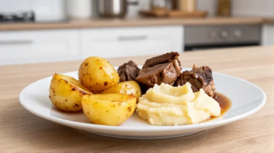 Himmel und Erde aus der Heißluftfritteuse mit leckeren Äpfeln und Kartoffeln.