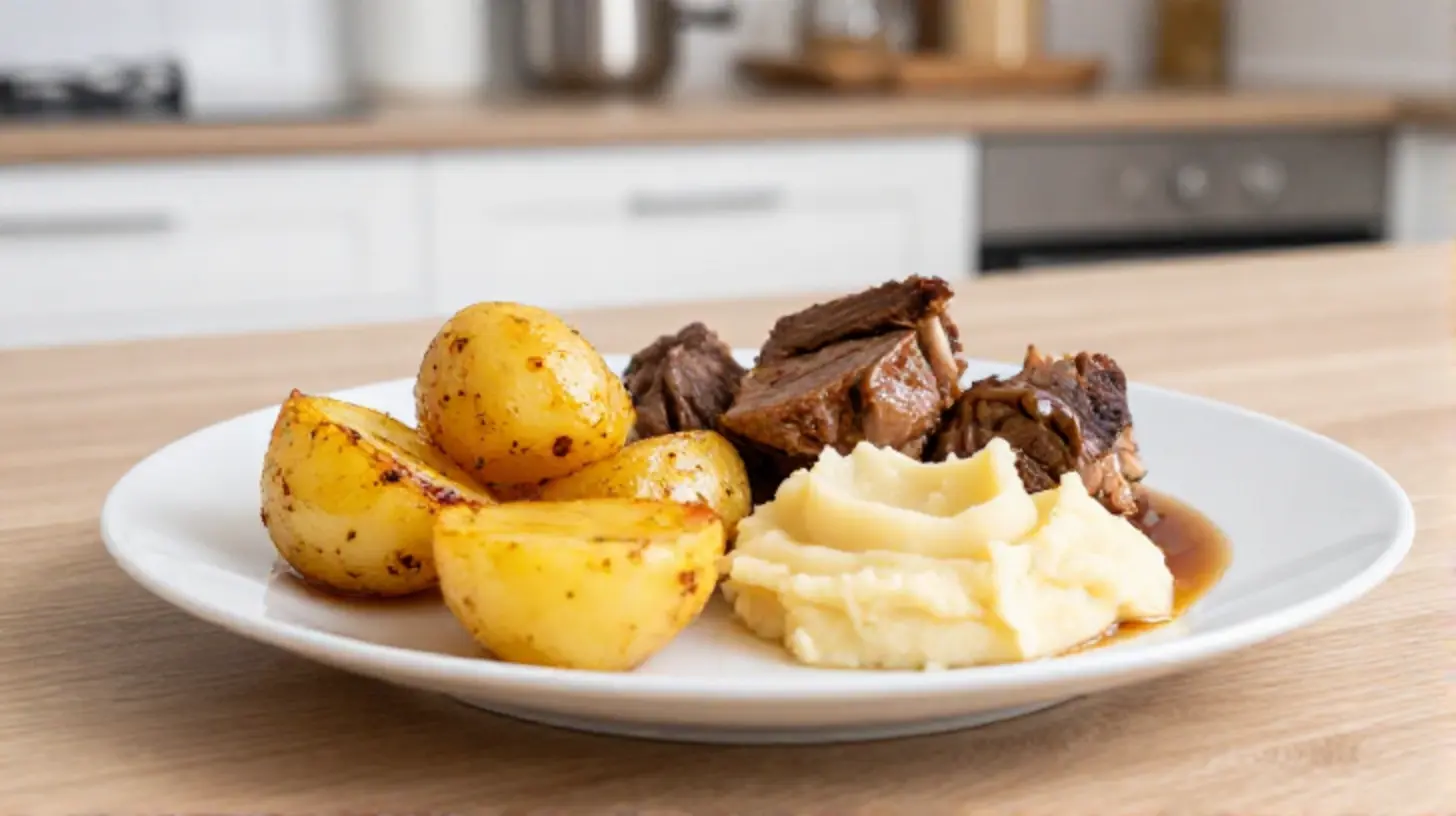 Himmel und Erde aus der Heißluftfritteuse mit leckeren Äpfeln und Kartoffeln.