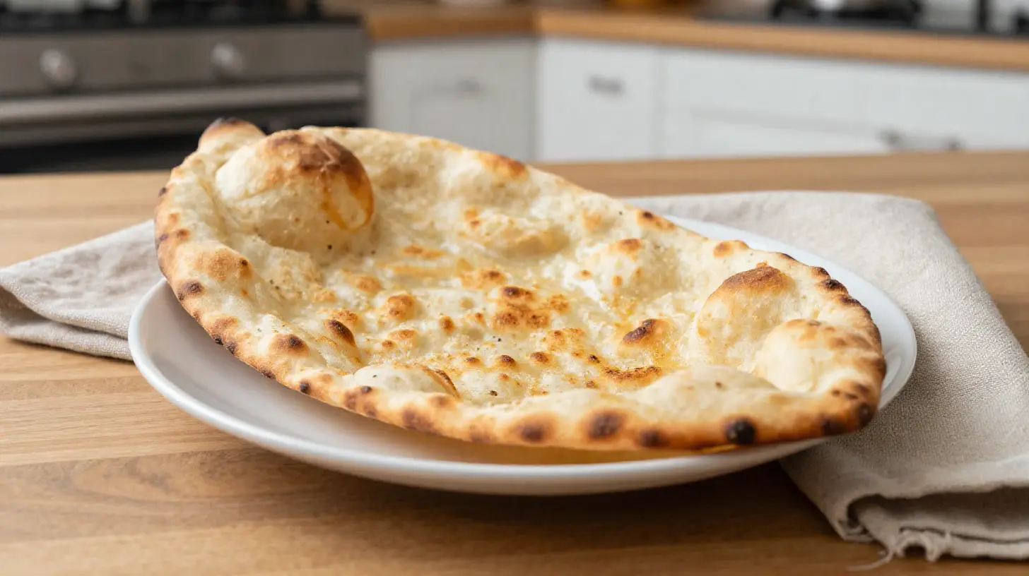 Leckeres indisches Naan-Brot aus der Heißluftfritteuse, perfekt fluffig und aromatisch.