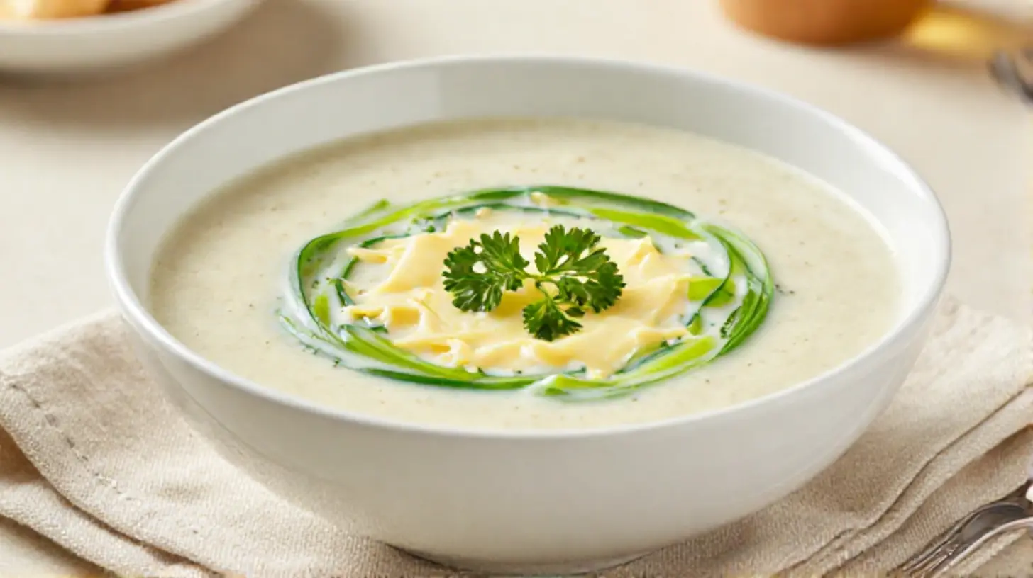 Herzhafte Käse-Lauch-Suppe aus der Heißluftfritteuse mit cremiger Textur.