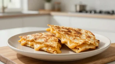 Käse-Quesadilla aus der Heißluftfritteuse, knusprig und voller Käse.