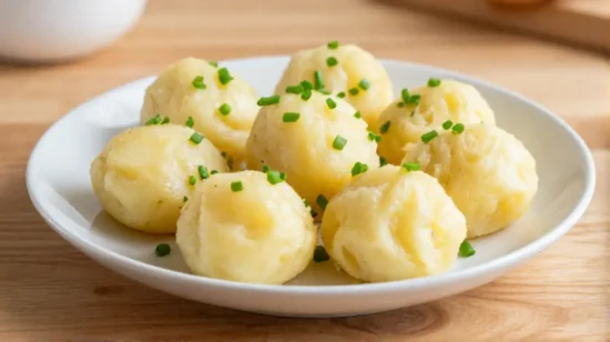 Leckere Kartoffelknödel aus der Heißluftfritteuse, perfekt goldbraun und knusprig.