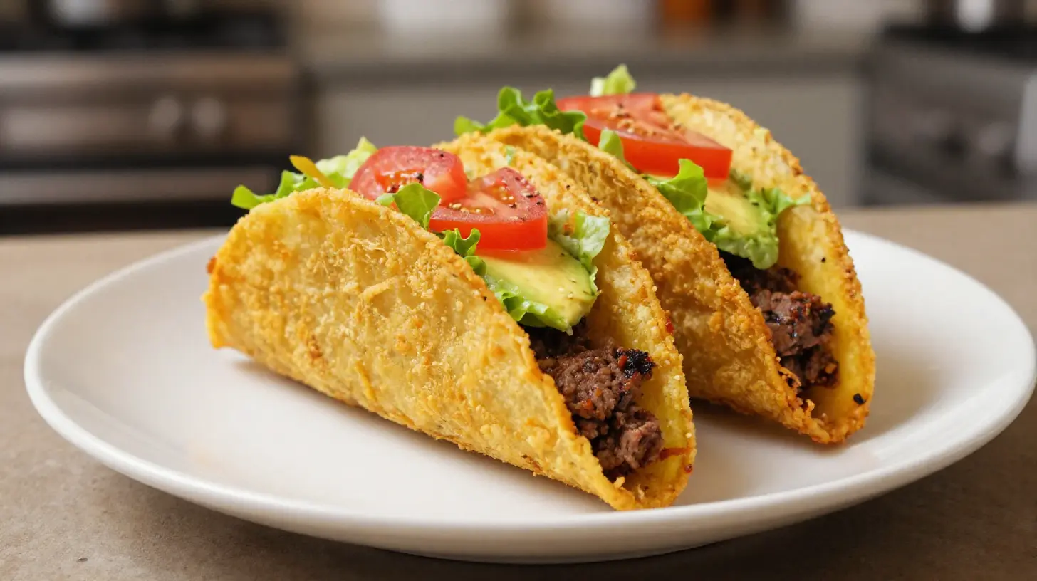 Leckere knusprige Tacos, zubereitet im Airfryer für einen perfekten Crunch.