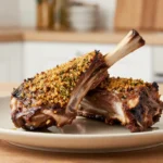 Zarter Lammrücken mit köstlicher Kräuterkruste aus der Heißluftfritteuse für ein elegantes Abendessen.