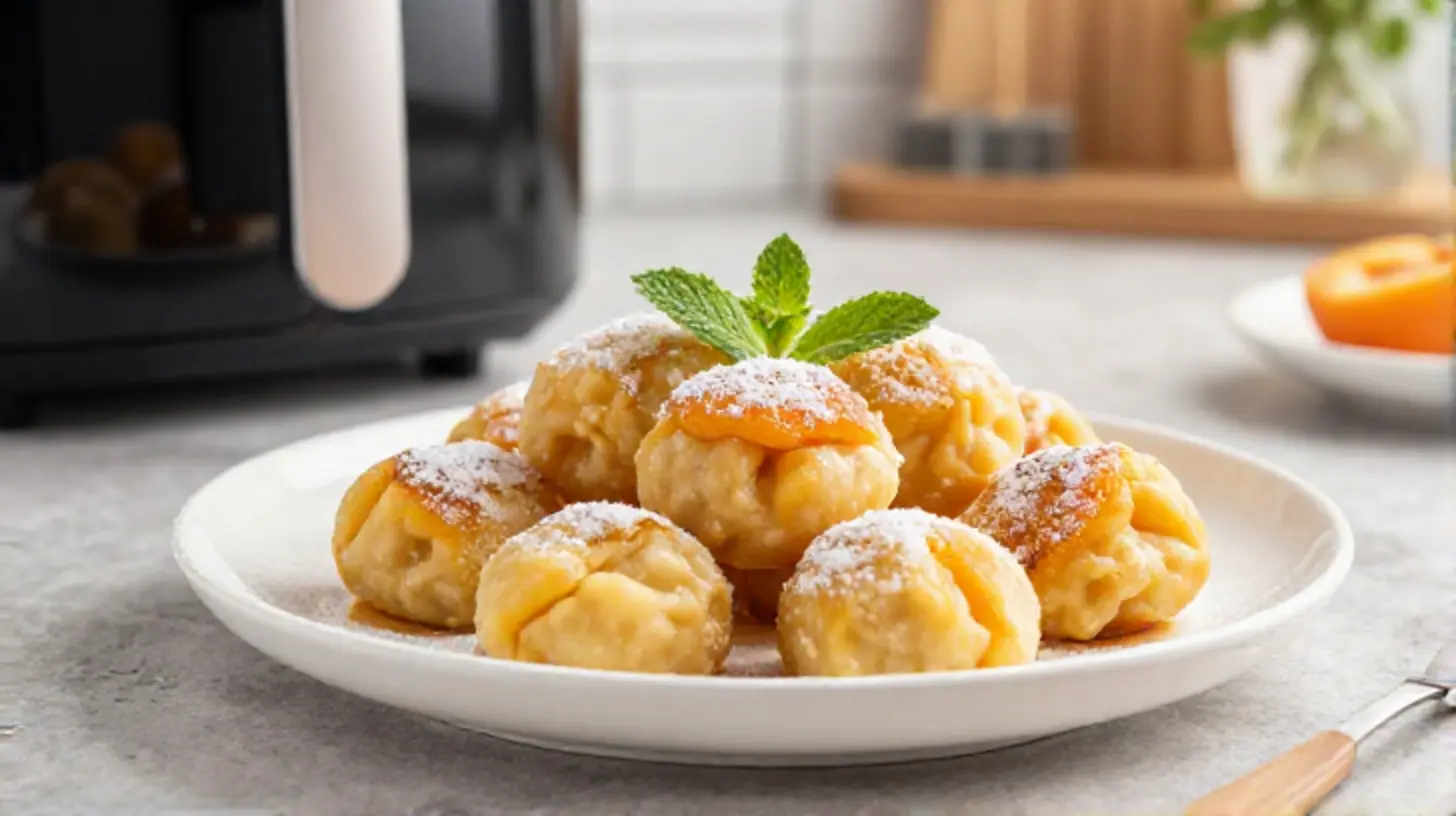 Leckere Marillenknödel, perfekt zubereitet im Airfryer für den idealen Genuss.