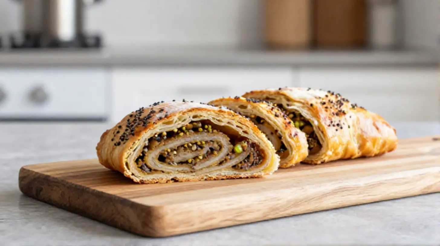 Luftiger Mohnstrudel im Airfryer mit perfektem Goldbraun.