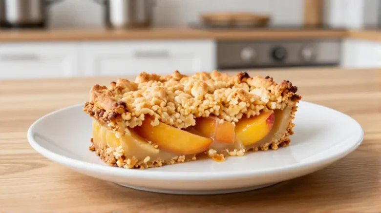 Leckeres Pfirsich-Crumble zubereitet im Airfryer, ideal für den Sommer!