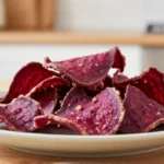 Leckere Rote Bete Chips, perfekt zubereitet im Airfryer für einen gesunden Snack.