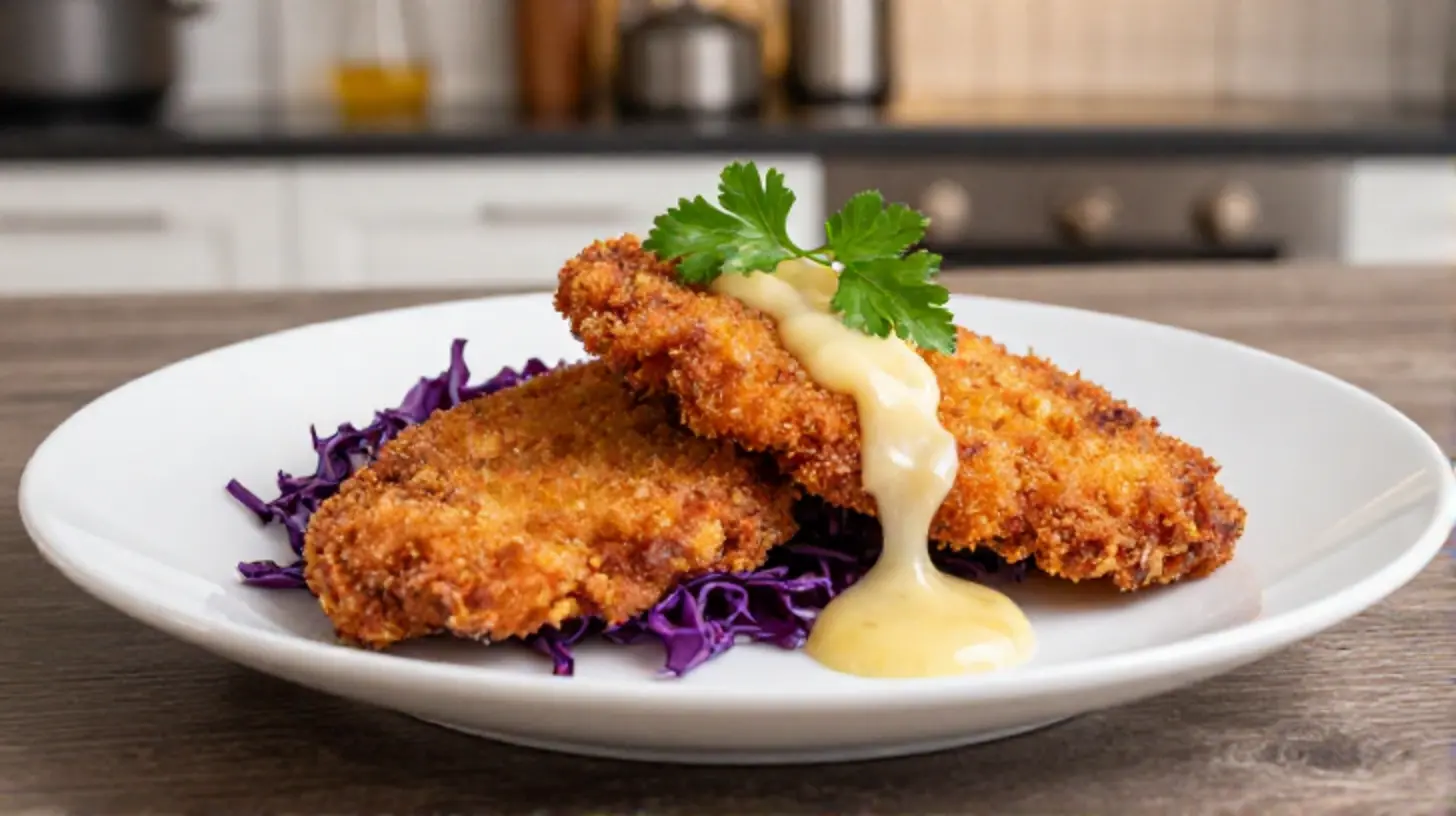 Leckeres Rotkohl-Schnitzel, perfekt zubereitet in der Heißluftfritteuse für ein gesundes Abendessen.