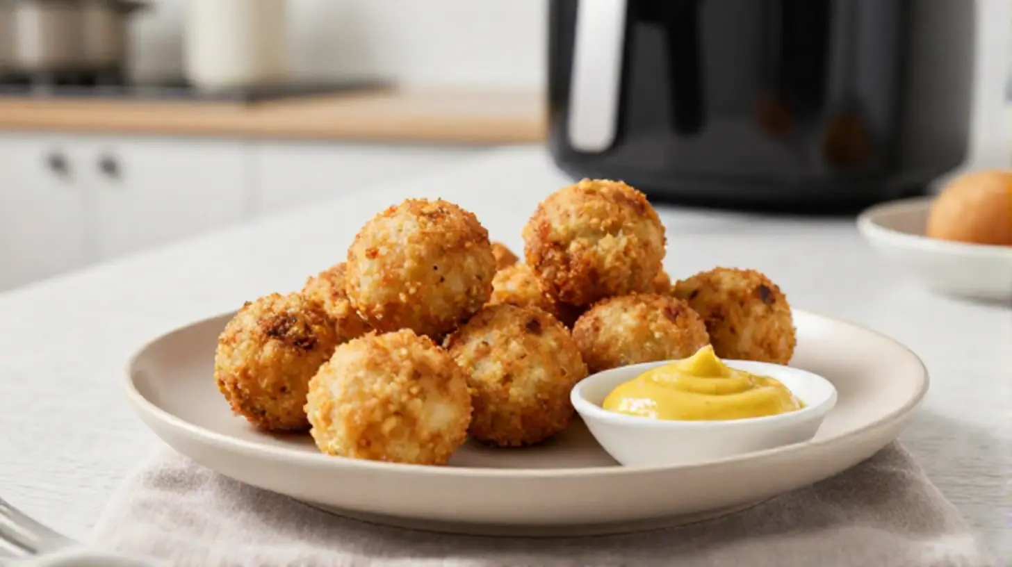 Leckere Sauerkraut-Bällchen, perfekt zubereitet im Airfryer für einen knusprigen Genuss.