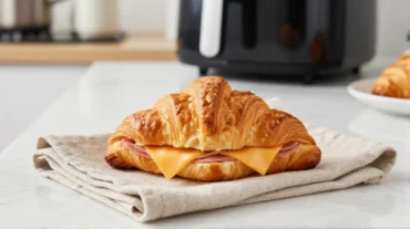 Leckeres Schinken-Käse-Croissant, perfekt zubereitet in der Heißluftfritteuse für knusprigen Genuss.