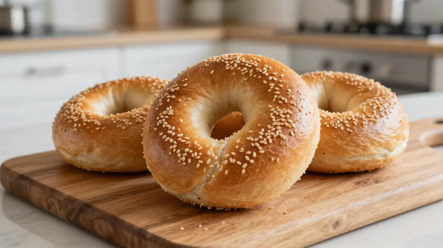 Leckere selbstgemachte Bagels aus dem Airfryer mit goldbrauner Kruste.