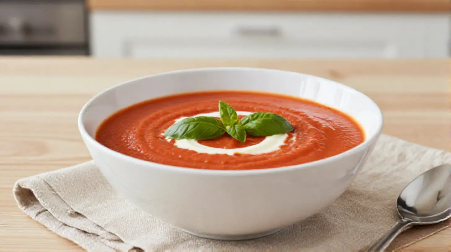 Leckere Tomatensuppe, zubereitet im Airfryer für ein intensives Aroma.