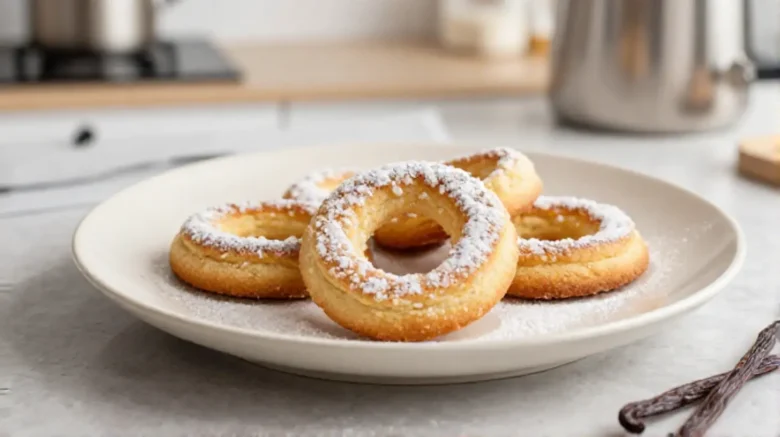 Delikate Vanillekipferl aus der Heißluftfritteuse mit einem Hauch von Puderzucker.