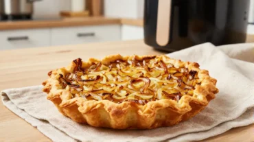 Köstlicher Zwiebelkuchen vom Blech, perfekt zubereitet im Airfryer für ein knuspriges Ergebnis.