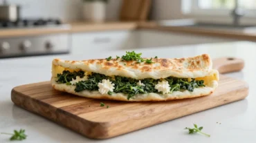 Leckeres Gözleme aus der Heißluftfritteuse, gefüllt mit frischem Gemüse und Käse.