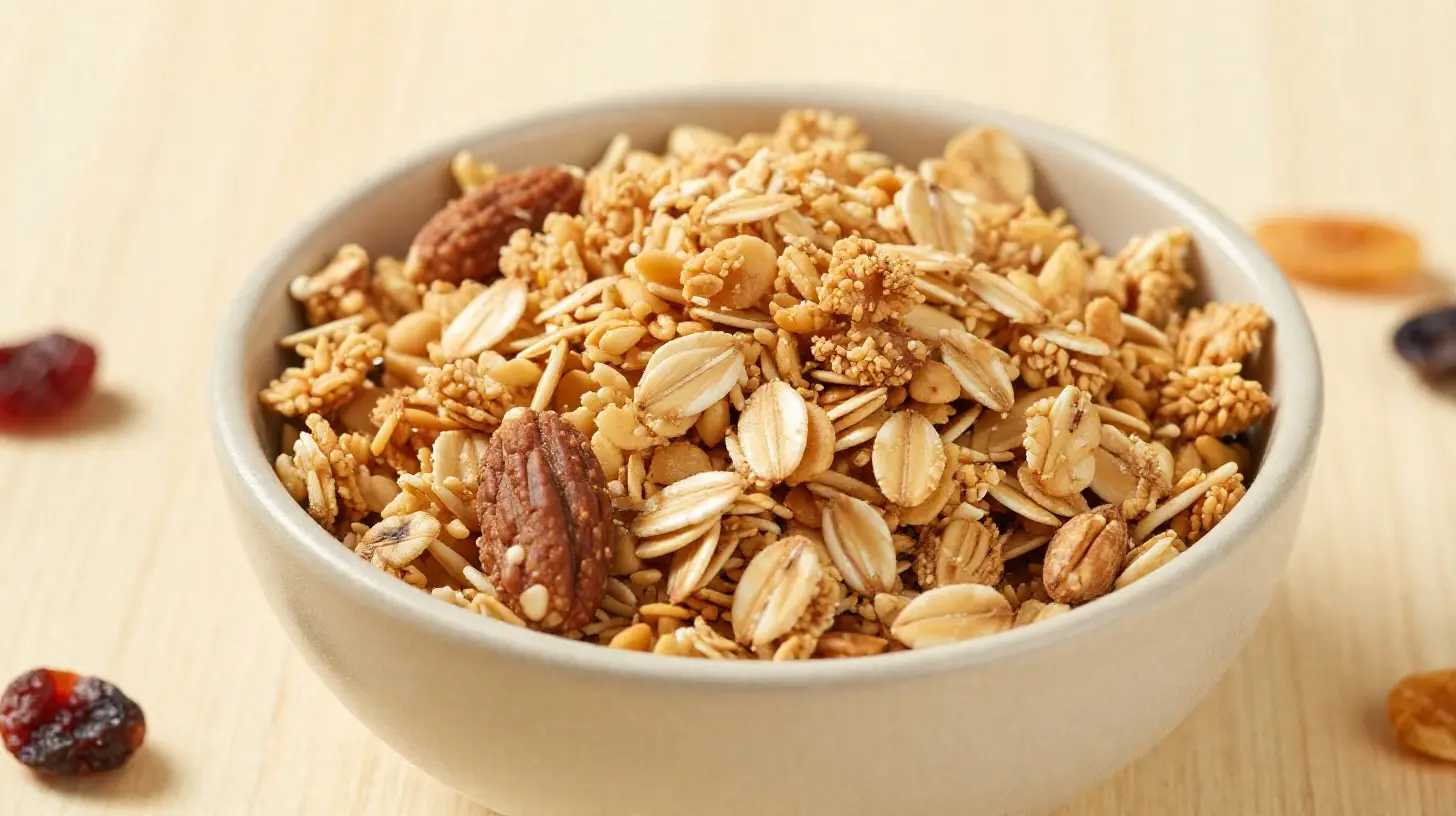 Leckeres knuspriges Granola aus der Heißluftfritteuse, perfekt für ein gesundes Frühstück.