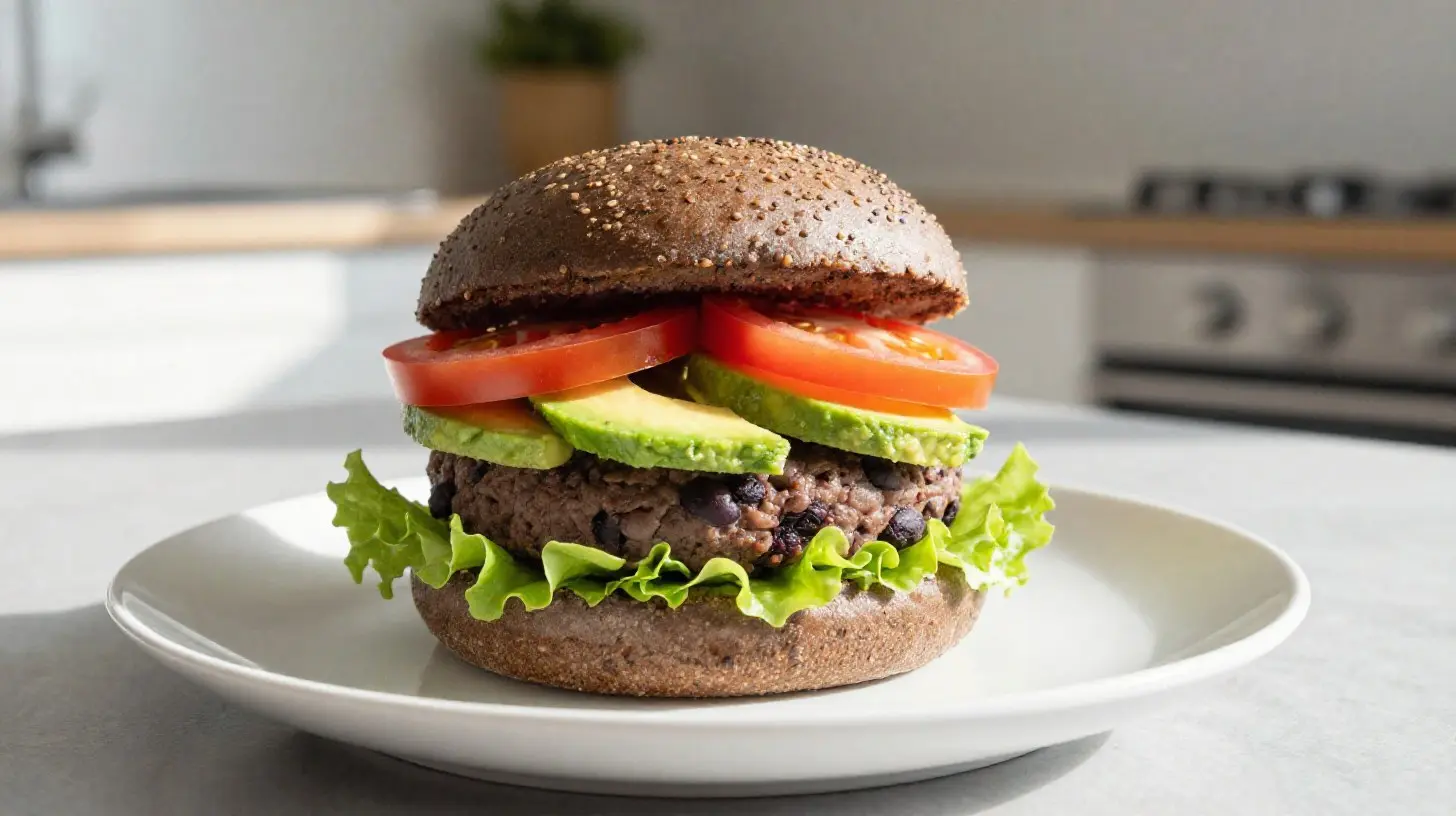 Leckere schwarze Bohnen-Burger, perfekt zubereitet im Airfryer für einen gesunden Genuss.