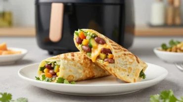 Leckerer Burrito aus der Heißluftfritteuse, gefüllt mit frischen Zutaten und perfekt knusprig.